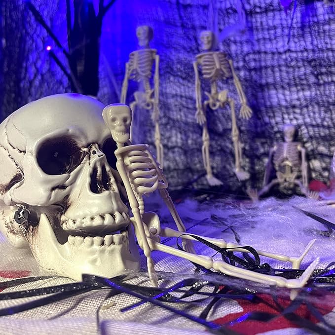 10 Pcs Halloween Mini Skeleton Figurine Decoration,6”Halloween posable Skeleton Decor,Small Plastic Skeleton Figure for Spooky Home Decor Haunted House Decorations Party Favors-CasaMuseHome