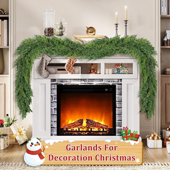 9 Ft Real Touch Christmas Garland Indoor with Pine Cone,Thick and Lush，Soft Bendable Mantle Garland Christmas, Lifelike Cedar Garland, Christmas Garland for Mantle,Indoor Christmas Decorations-CasaMuseHome
