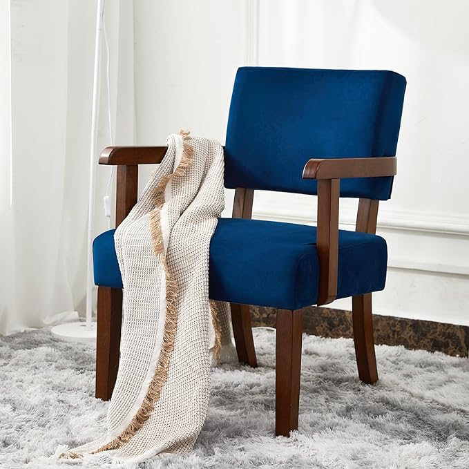 Accent Chair Set of 2 with Table, Living Room Chairs with Velvet Soft Seat & Armrests for Living Room Bedroom Reading Room Waiting Room (Velvet Navy)-CasaMuseHome