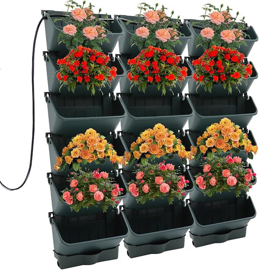18 Pots Self-Watering Wall-Mounted Planter, 39.4”L x 39.4”H Vertical Wall Planter Self Watering Stackable Planters Vertical Garden Wall Garden Planter Outdoor Indoor for Herbs Flowers Strawberries-CasaMuseHome