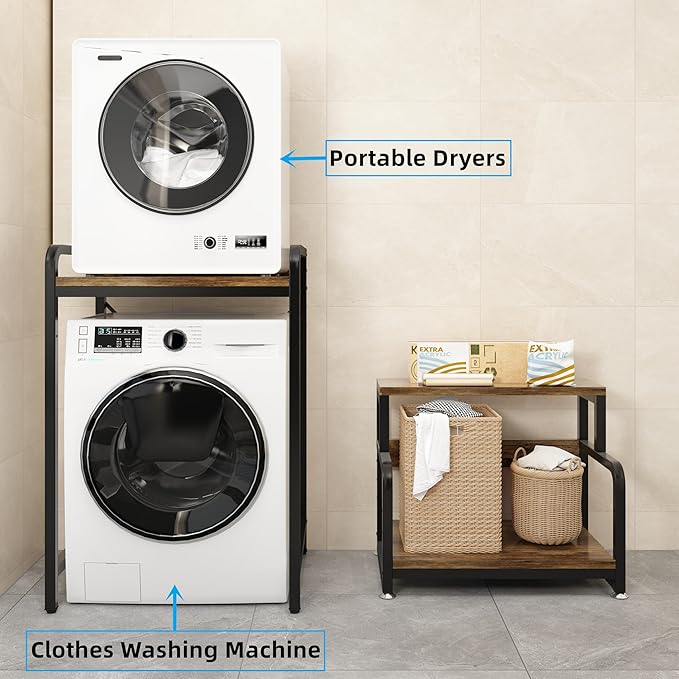 3-Tier Bathroom Room Shelf Washing Machine Storage Utility Rack Over The Toilet Washer Dryer Storage Bathroom Organizer Rack Space Saving Shelving Units Clothes Dryers Shelf-CasaMuseHome