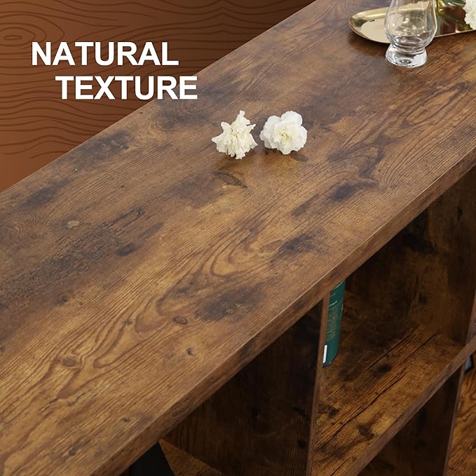 8 Cube Storage Organizer Bookshelf, Industrial Horizontal Bookcase, Accent Cubby Shelf, Media Console Table for Living Room, Home and Office, 63 Inches, Rustic Brown-CasaMuseHome