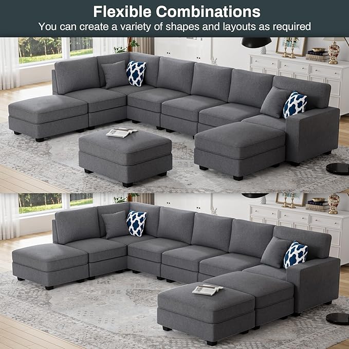 L Lengend Vansen Modular Sectional Sofa U Shaped Couch with Ottoman Modern Reversible Corner Sectional Couch for Living Room (Dark Grey, U Shaped Sofa-4)-CasaMuseHome
