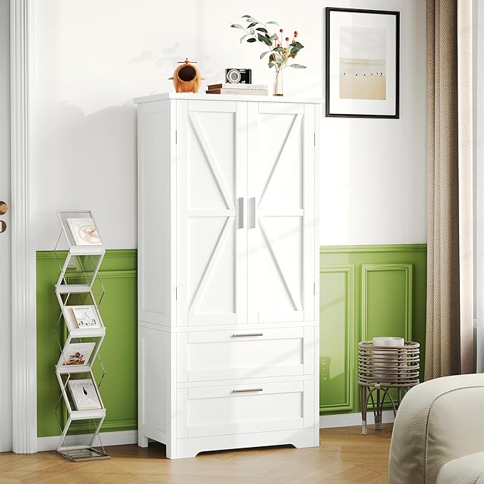 50.4" H Bathroom Storage Cabinet, Modern Floor Cabinet with Adjustable Shelf, Small Pantry with 2 Doors & Drawers, Storage Cabinet for Bathroom, Living Room, Kitchen, White KES007WCWG-CasaMuseHome
