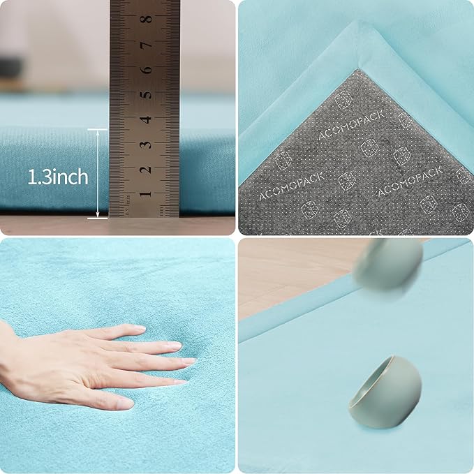 ACOMOPACK Baby Play Mat for Floor 1.3" Thick Memory Foam Play Mat 79"×157 Tummy Time Crawling with Non-Slip Bottom for Living Room,Nursery,Soft Velvet Playpen Mats for Kids,Infants（Light Blue）-CasaMuseHome