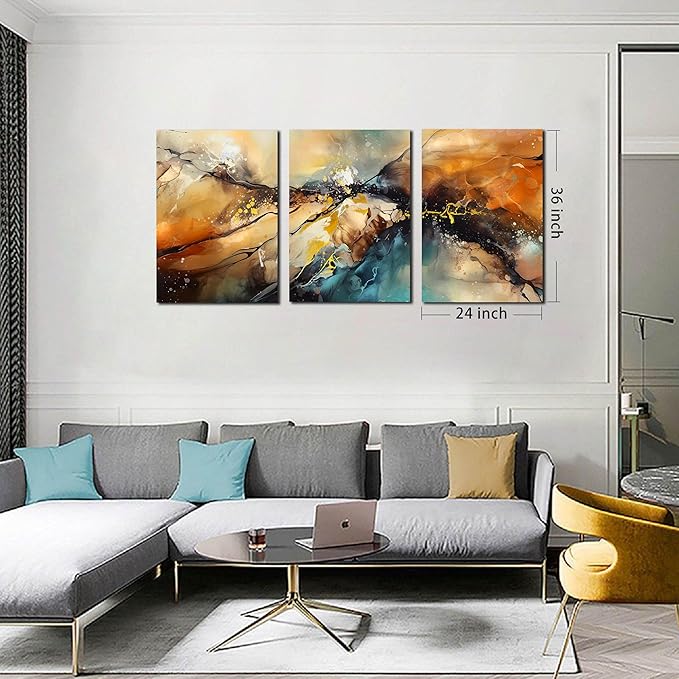 Abstract Living Room Pictures Wall Decor - Modern Bedroom Wall Decor Above Bed - Large 3 Piece Canvas Wall Art for Office Size 24" x 36"-CasaMuseHome