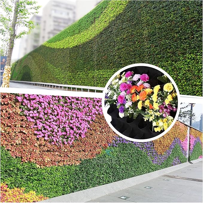 49 Pockets Hanging Planter Bags, Hanging Vertical Wall Mounted Plant Planting Grow Bags, Herb Garden Planter Outdoor Indoor Growing Bag, Gardening Vertical Greening Flower Container(1m×1m, Black)-CasaMuseHome