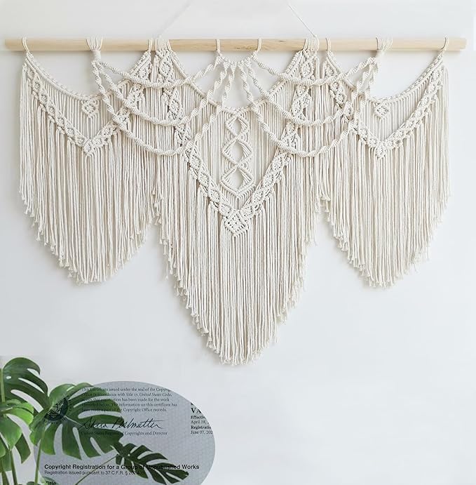 Achart Macrame Wall Hanging Large- Boho Wall Decor- large wall art- Wall Decor Living Room- Macrame Tapestry Boho Decor for Bedroom (Beige-Fringe)-CasaMuseHome