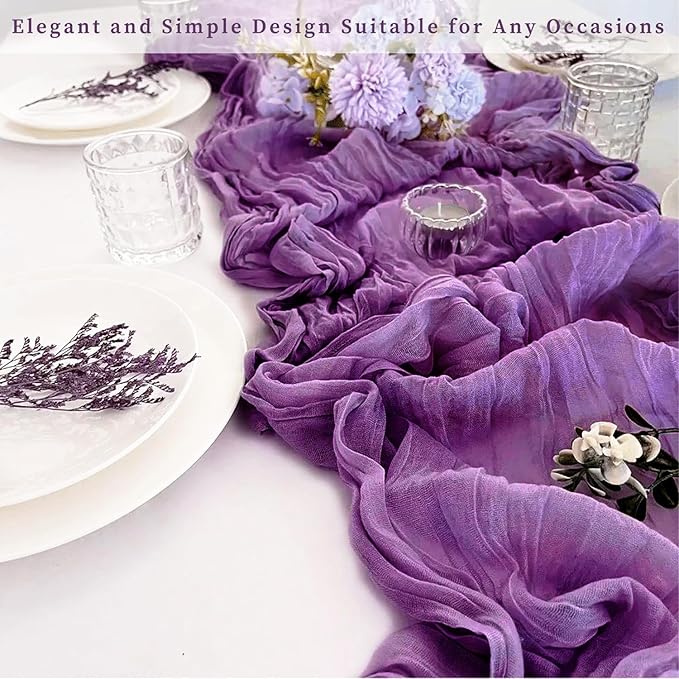 6 Pack Purple Cheesecloth Table Runner 10FT Boho Fabric Rustic Cheese Cloth Table Runner for Wedding Bridal Shower Baby Shower Gauze Sheer Birthday Party Table Decorations 20 x 120 Inch Long-CasaMuseHome