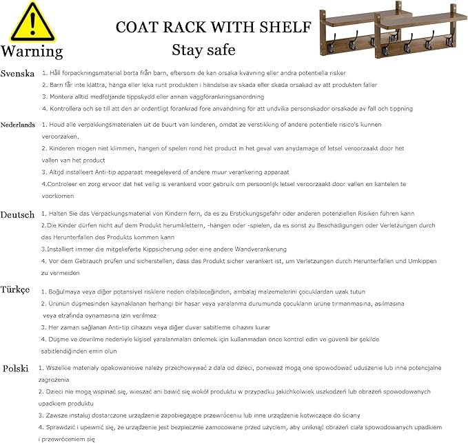 2 Pack Coat Rack Wall Mount, Bamboo Coat Hook with Storage Shelf, Coat Hanger with 8 Dual Hooks, Wall Floating Shelf for Entryway Hallway Kitchen, Bathroom, Bedroom (White+Slive)-CasaMuseHome