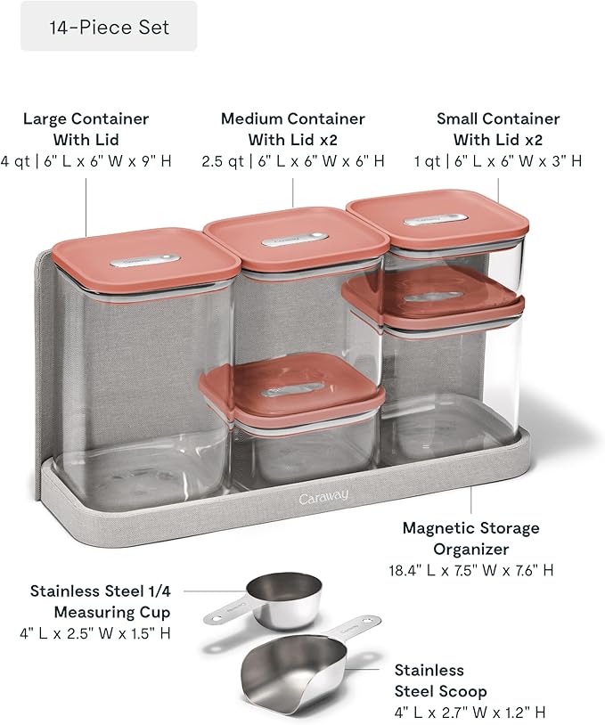 Caraway 14-Piece Glass Airtight Food Storage Containers with Lids – Non-Toxic, BPA-Free Kitchen Storage Containers – Stackable, Space-Saving Airtight Containers for Dry Goods and More - Perracotta-CasaMuseHome