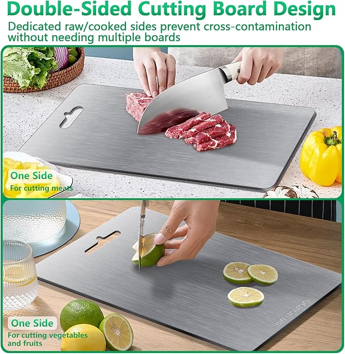Titanium Cutting Boards for Kitchen [Set of 3], Double Sided Pure Titanium Cutting Board | Easy to Clean | Dishwasher Safe | Food-Grade Raw & Cooked Foods or Outdoor Camping Chopping Board-CasaMuseHome