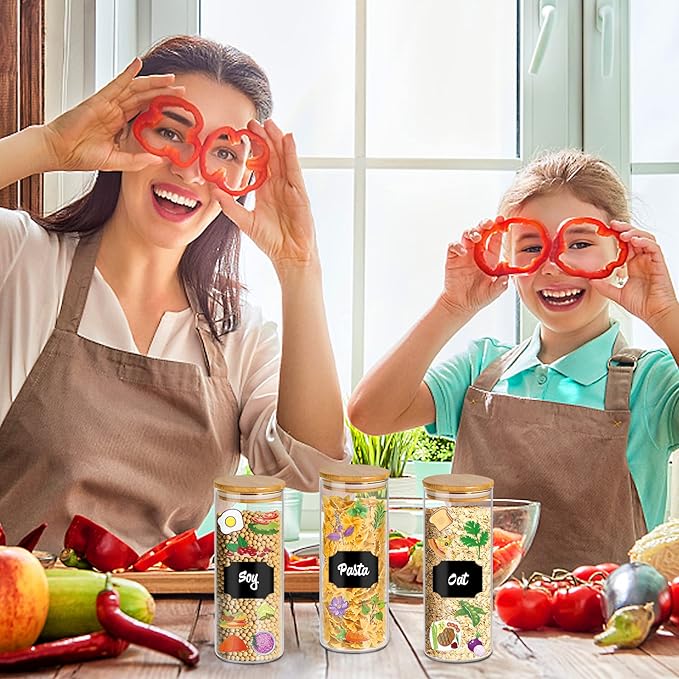 16 oz 20 pcs Glass Jars with Bamboo Lids, Stackable Clear Food Storage Jars, Airtight Kichen Glass Pantry Storage Containers with Lids for Rice, Candy, Sugar, Flour, Nuts, Cookie, Spice-CasaMuseHome