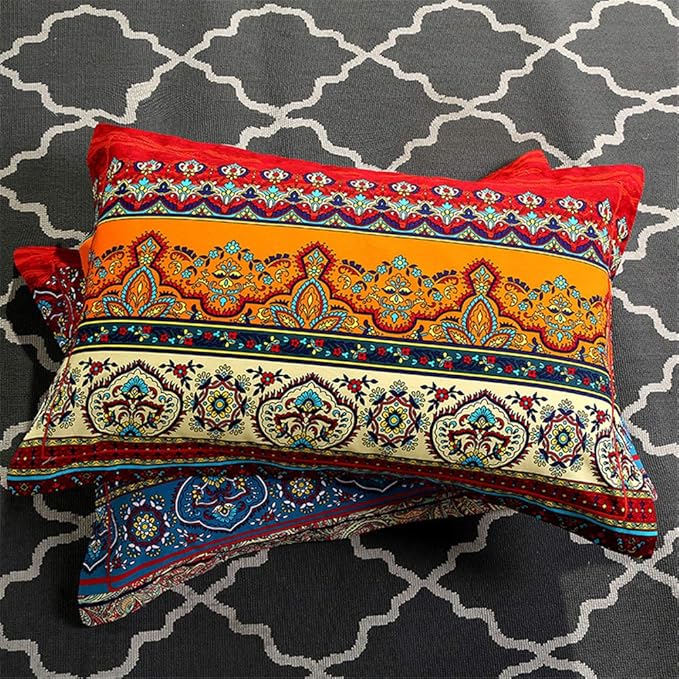 ABREEZE 3Pcs Bohemia Retro Bedding Ethnic Vintage Floral Duvet Cover Boho Bedding 100% Brushed Cotton Bedding Sets Damask Paisley Coloful Mandala Down Comforter Cover,Cal.King-CasaMuseHome