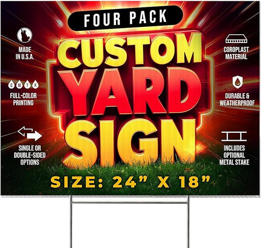 4 Pack 24"x18" Custom Yard Signs with Stakes, Personalized Yard Signs for Outdoors, Customized Full Color Print Corrugated Signs for Business-CasaMuseHome