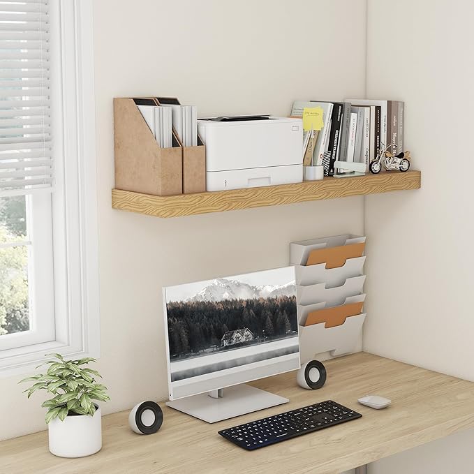 12 Inch Deep Floating Shelves for Wall, 48W x 12D Rustic Oak Wood Floating Shelves, Large Floating Shelves Set of 1 for Living Room Bathroom Laundry Room Bedroom Kitchen Home Office - Oak-CasaMuseHome
