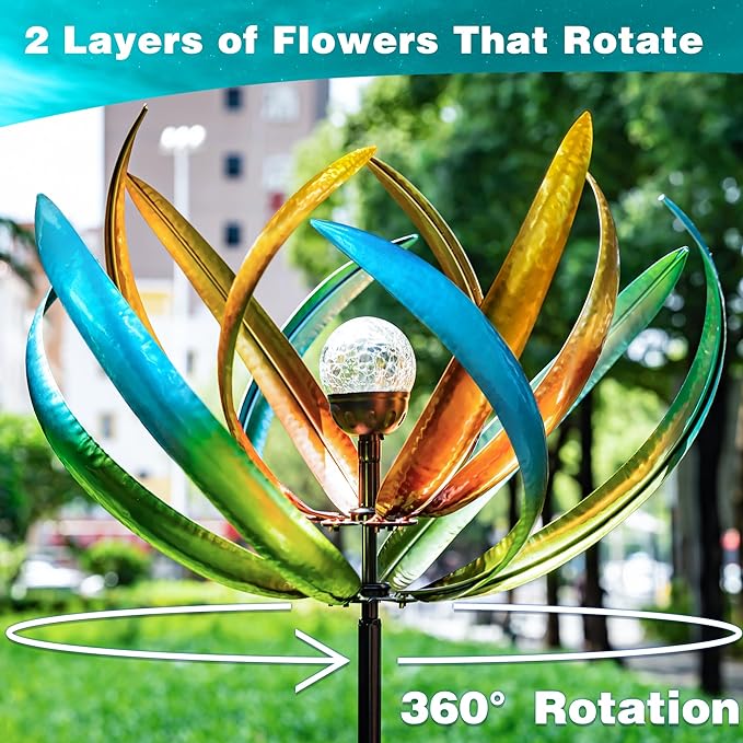 82" Vibrant Multicolor Solar Tulip Large Wind Spinner - Outdoor Garden Decor with Auto-Illuminated Glass Orb for Patio, Lawn & Yard Decoration-CasaMuseHome