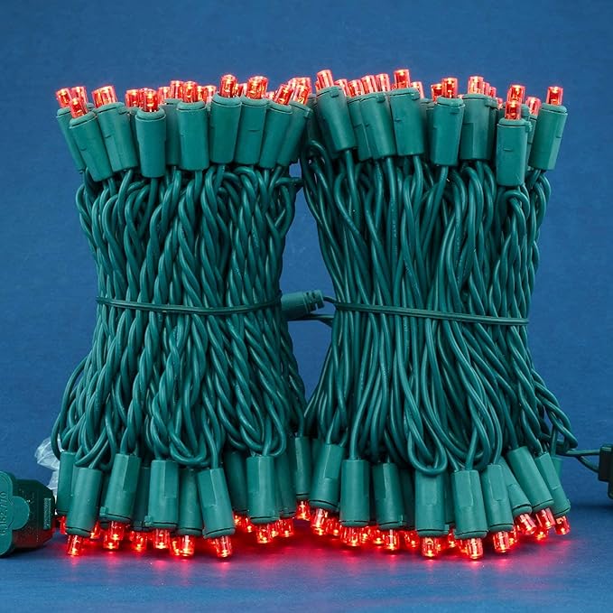 200 Count Red Wide Angle LED Christmas Lights, 66 ft Green Wire UL Certified Commercial Grade 5mm Holiday String Light Set (Red)-CasaMuseHome
