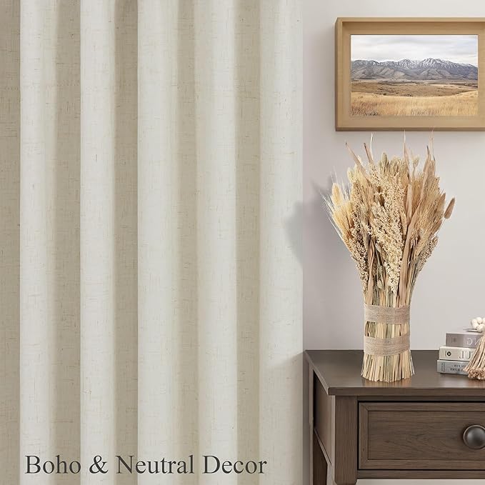 100 Inch Length Custom Summer Curtains for Windows Living Room Viral Back Tab Pleated Extreme Blackout Curtain Linen Designer Drapes for Sliding Glass Doors Patio 52 Wide x 100 Long Tall 2 Panel Beige-CasaMuseHome