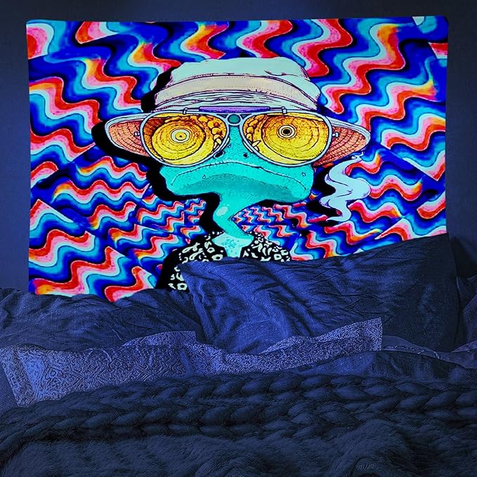 ADDWel Blacklight Frog Tapestry, Hippie Alien Tapestry Glow In The Dark, UV Reactive Black Light Upright Posters Wall Hanging for Bedroom Dorm Living Room Backdrop Decor-CasaMuseHome