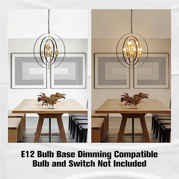 9-Light Globe Rustic Metal Chandelier, 23.6" Black Gold Adjustable Hanging Ceiling Pendant Light Fixture for Entryway Foyer Stairway Bedroom Dining Living Room Hallway-CasaMuseHome