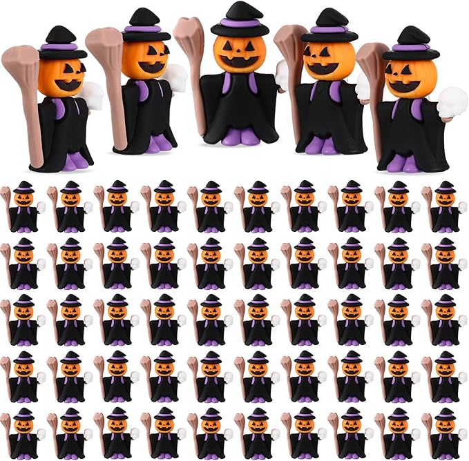 50 Pcs Halloween Mini Figurines Tiny Pumpkin Figures to Hide and Seek Rubber Wizard Miniatures Ornaments Gifts for Halloween Party Favors Table Decorations(Wizard)-CasaMuseHome
