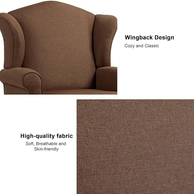 Accent Chair, High Back Upholstered Armchair with High Resilience Sponge & Wood Legs, Mid-Century Modern Comfy Single Sofa Reading Chairs for Living Room, Bedroom (Brown, Set of 2)-CasaMuseHome