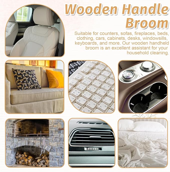 8 Pieces Woooden Dust Brush Hand Broom Bulk Bench Brush with Long Wood Handle Soft Bristle Whisk Broom for Counter Bed Sofa Bench Car Fireplace Clothes Household Cleaning-CasaMuseHome
