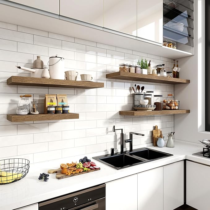 24 Inch Floating Shelves, 12 Inch Deep Floating Shelves for Wall, Floating Shelf with Invisible Brackets, Deep Shelves for Bathroom, Bedroom, Living Room, 2 Pack, Brown-CasaMuseHome