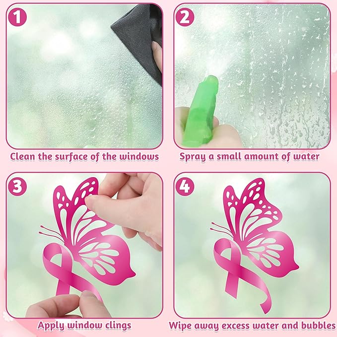 9 Sheets Breast Cancer Awareness Window Clings, 77 Kinds of Pink Window PVC Stickers for Pink Ribbon Decorations, Hope Fight Cancer Theme Windows Decals for Glass Home Decor Supplies-CasaMuseHome