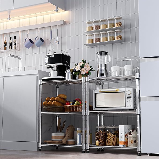 450 lbs Wire Storage Shelving 3-Tier Utility Shelving Unit Steel Organizer Wire Rack for Home,Kitchen,Office,Chrome(11.8" D x 17.7" W x 26.4" H)-CasaMuseHome