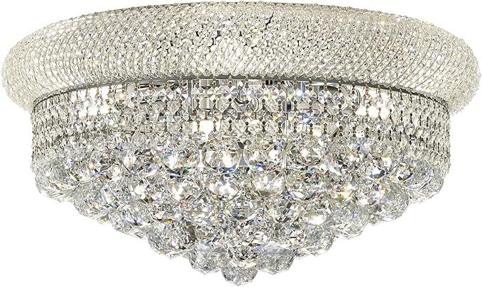 9-Light Crystal Flush Mount Chandelier Ceiling Light Fixture for Living Room Dining Room Bedroom Foyer Entryway Hallway Closet Bathroom (Chrome D22)-CasaMuseHome