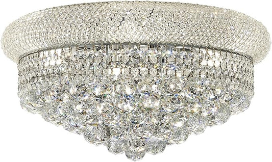 9-Light Crystal Flush Mount Chandelier Ceiling Light Fixture for Living Room Dining Room Bedroom Foyer Entryway Hallway Closet Bathroom (Chrome D22)-CasaMuseHome