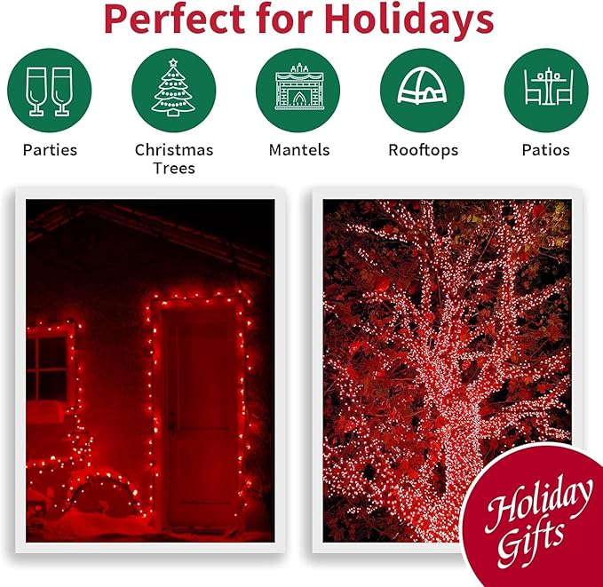 60 Count Red -String Lights - LED Christmas Lights, Mini led Lights for Indoor Outdoor Home Holiday Party Wedding Independence Day Decoration-CasaMuseHome