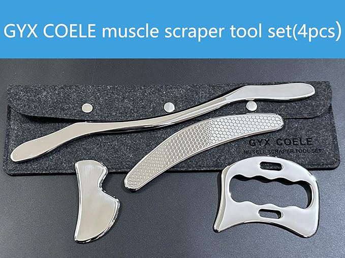 4 in 1 Muscle Scraper Stainless Steel Gua Sha Massage Tool Set with Bag,IASTM Scraping Tools for Muscle Treatment-CasaMuseHome