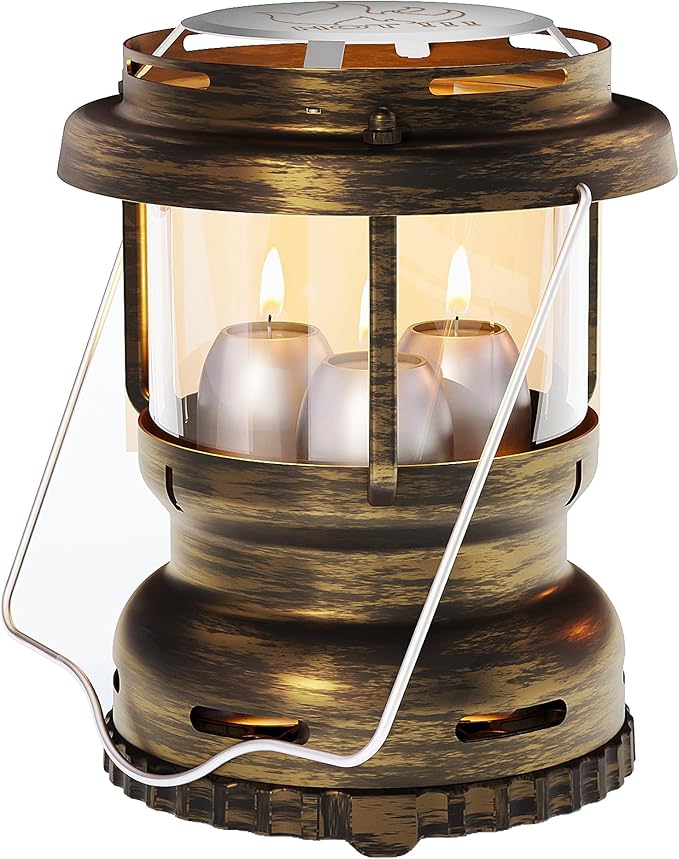 3-Wick Emergency Candle Lantern for Power Outages [18H+ Burning Time] Vintage Decorative Candle Lantern for Real Candles, Outdoor Portable Camping Survival Lighting [7.1"*5.7" - Vintage Brass]-CasaMuseHome