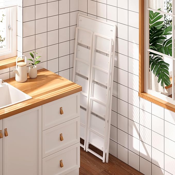 4NM No Assembly Foldable Bookshelf, 4-Shelf Collapsible Bookcase Storage for Small Spaces, 54" H, All White-CasaMuseHome