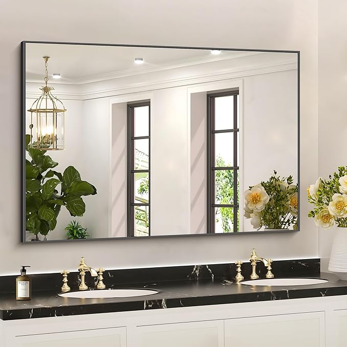 36x50inch Bathroom Mirror, Black Rectangle Mirrors with Thin Metal Frame, Large Rectangular Wall Mirror for Bathroom, Living Roomm, Hair Salon, Big Farmehouse Mirror Hang Horizontal/Vertical-CasaMuseHome