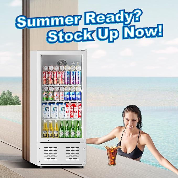 6.5 CUFT Commercial Beverage Refrigerator Glass Door Display Cooler Drink Beer Milk Fridge for Bar Restaurant Office-CasaMuseHome