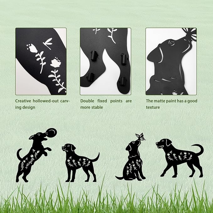 4 Pack Dog Metal Garden Decorative Stakes, Weather Proof Puppy Silhouette Statues for Yard, Patio,Outdoor Decor for Dog Lovers and Pet Owners-CasaMuseHome