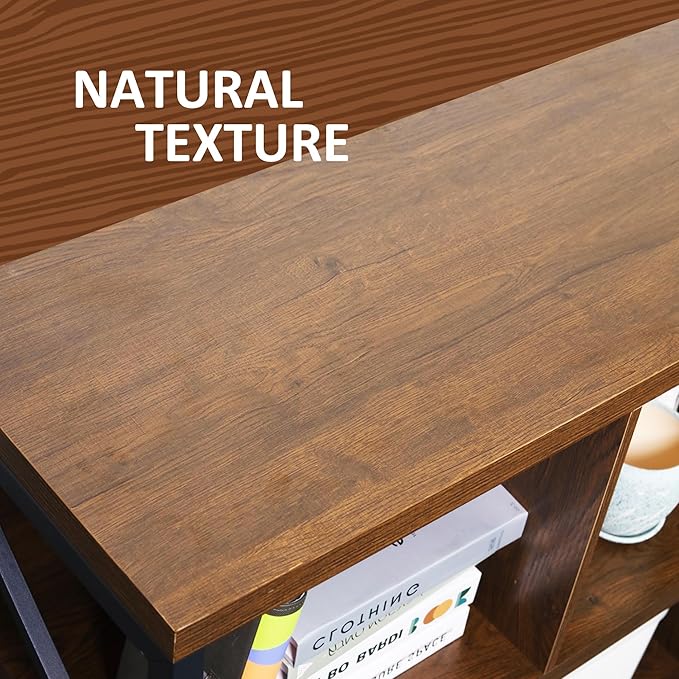 8 Cube Storage Organizer Bookshelf, Industrial Horizontal Bookcase, Accent Cubby Shelf, Media Console Table for Living Room, Home Office, 63 Inches, Brown Walnut-CasaMuseHome