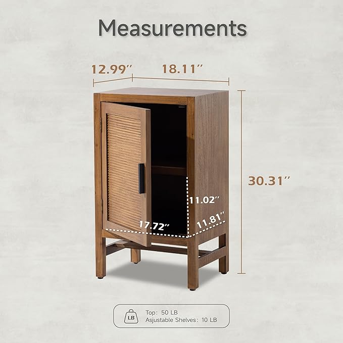 1 Door Farmhouse Nightstand, Rustic Slat Door Cabinet with 2 Shelves, Accent End Table with Storage for Bedroom, Brown-CasaMuseHome