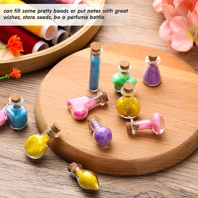 140 Pcs Mini Glass Bottles with Cork Stoppers Tiny Wishing Potion Bottles, 14 Shapes, Small Spell Apothecary Jar Vials Witchcraft Drifting Jar for Wedding Halloween Party Arts DIY Crafts-CasaMuseHome