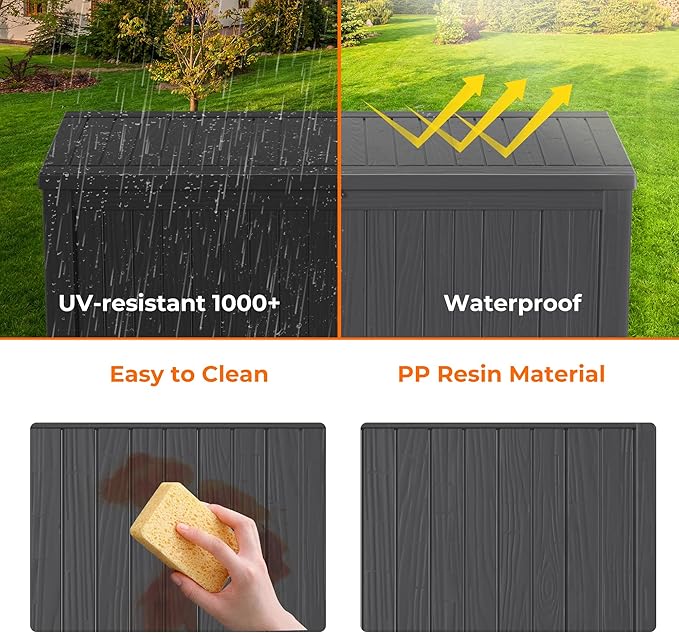 180 Gallon Deck Box Large Outdoor Storage for Patio Furniture,Outdoor Cushions,Garden Tools and Pool Supplies,Waterproof,Resin,Lockable(Black)-CasaMuseHome