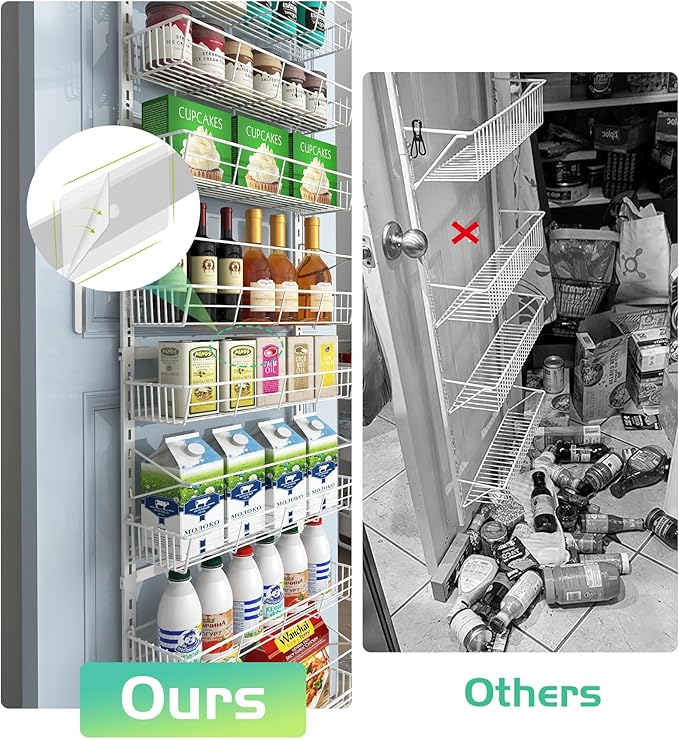 White 10-Tier Over The Door Pantry Organizer, Pantry Organization and Storage, Metal Hanging Adjustable Basket, Wall Spice Rack Seasoning Shelves, Home & Kitchen Essentials-CasaMuseHome
