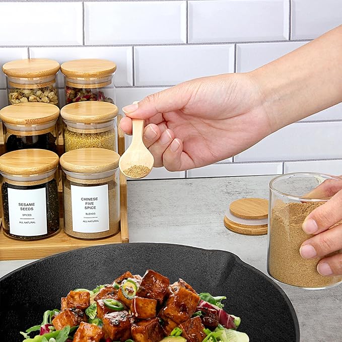 4OZ Glass Spice Jars with Bamboo Lids and 315 Labels, 10 Pcs Clear Food Storage Containers for Kitchen Sugar Salt Coffee Tea Beans-CasaMuseHome