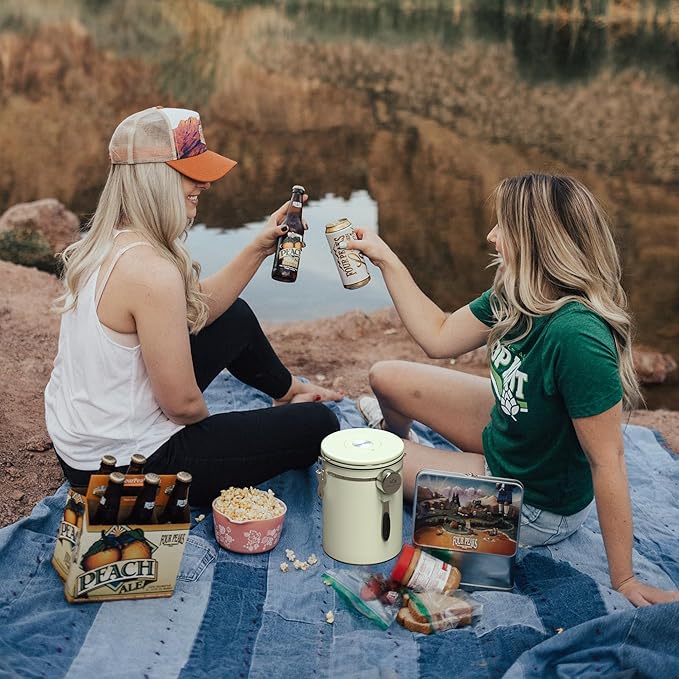 35OZ Coffee Canister for ground coffee with Date Tracker,beige 304 Stainless Steel Kitchen Food Airtight storage container for Coffee Beans or Grounds, Tea, Sugar-CasaMuseHome