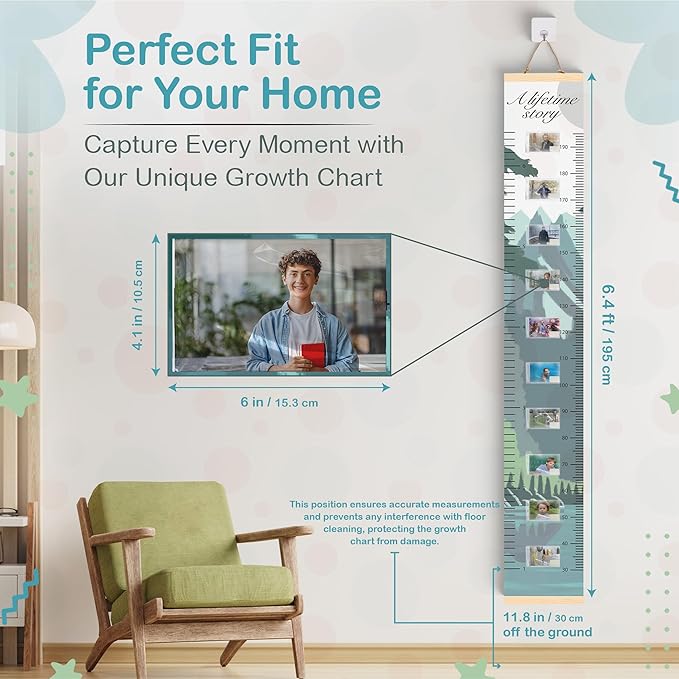 A Lifetime Story Growth Chart for Wall - Personalized for Photos, Photo Stickers, and Memory Album Feature - Height Chart for Kids - Child Height Wall Chart - Height Measurement for Wall-CasaMuseHome