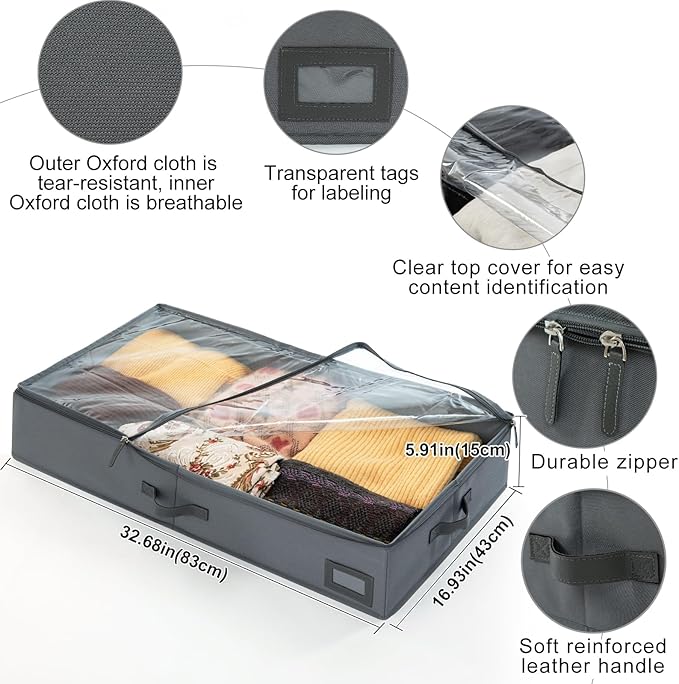 6-Inch Under Bed Organizer, Under Bed Storage Container, Under Crib/Couch Storage, Underbed Storage Box for Seasonal Clothing, Sweaters, Shoes, Blankets, Wrapping Paper & Toys 33" L×17" W×6" H-CasaMuseHome