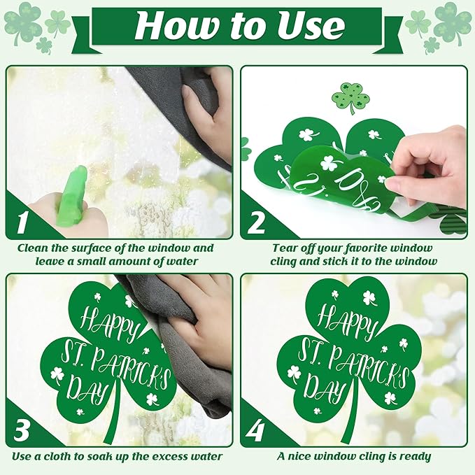 9 Sheets St Patricks Day Window Clings, 115 PCS St Patrick's Day Shamrock Window Stickers for St Patricks Day Decorations, Green Static Spring Window Clings for Glass Windows St Patricks Day Decor-CasaMuseHome